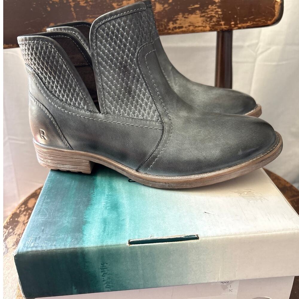 BED|STU Charcoal Gray Leather Cutout Ankle Booties